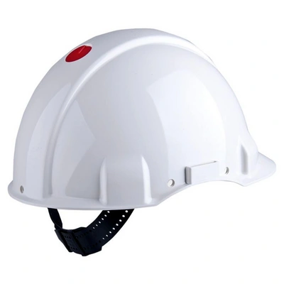 3M™ Hard Hat, Uvicator, Ratchet, Non vented, Dielectric 440V, Plastic Sweatband, White, G3001NUV-VI