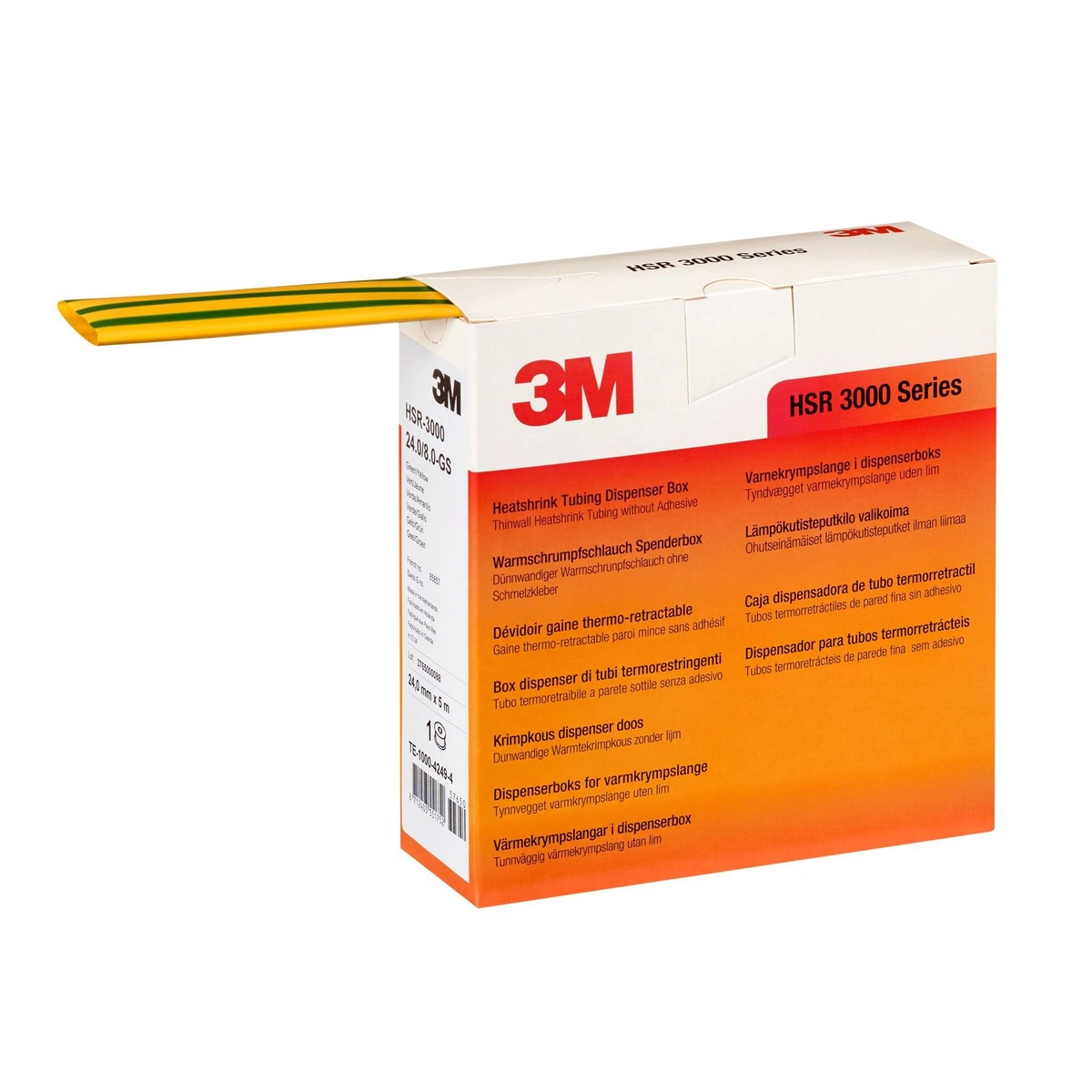 3m hsr-3000 heat shrink tubing polyolefin green yellow striped mm 5 m roll