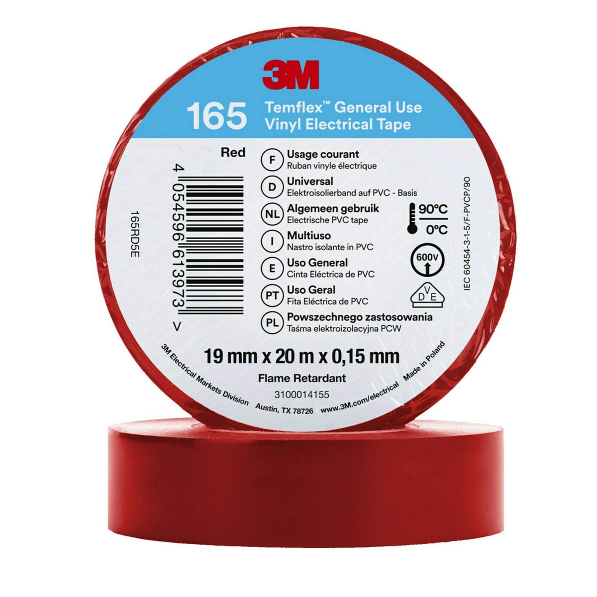 3m temflex vinyl electrical tape 165 mm m rolls case